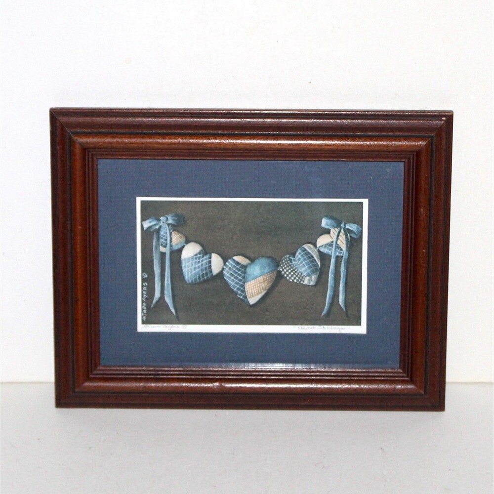 Art Print Starr Ayers Heart String Signed Framed blue traditional farm cottage